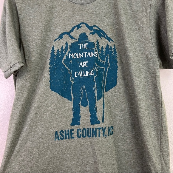 Beantown Brand Apparel Ashe County, NC The Mountains Are Call Hiking Graphic Tee - Picture 3 of 7
